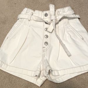 White denim paper bag shorts A&F